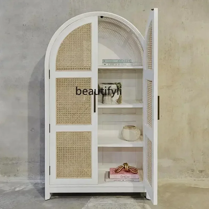 

1184American Retro Solid Wood Wardrobe Simple Double Door Rattan Bed & Breakfast Locker Arch Cabinet