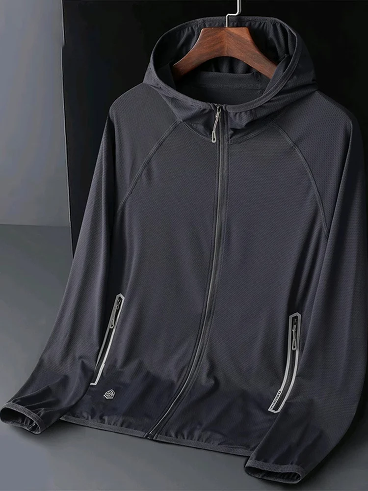 Vêtements d'été légers en soie glacée pour hommes Fiing Jaet à capuche respirant avec protection UV Stand Fit Long Sve Zipper Clo...