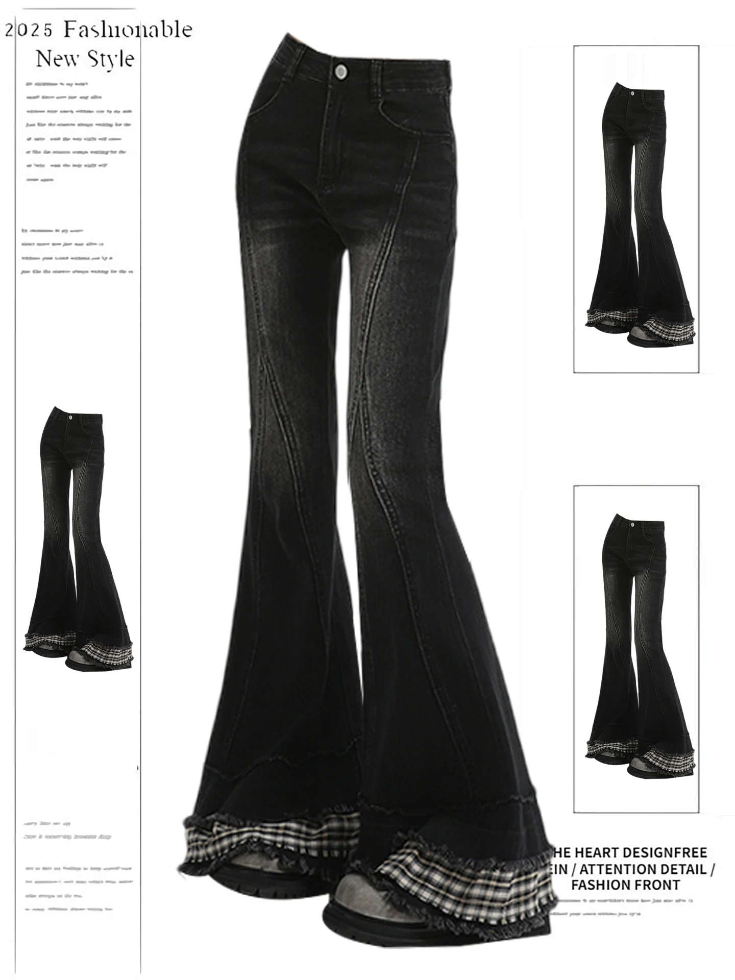 

Bla Plaid Bell Bot Denim Jeans Women's Autumn Winter New Sle American Hot Girl Small Size Slim Fi Tail Bell Pants
