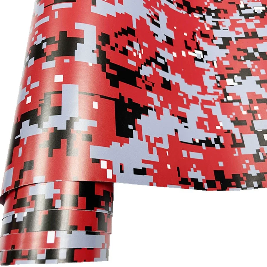 Digital Print Red Black Grey Grid Camo Vinyl Wrap Camouflage Film With Air Bubble Free For Car Wrapping Motocycle Decal