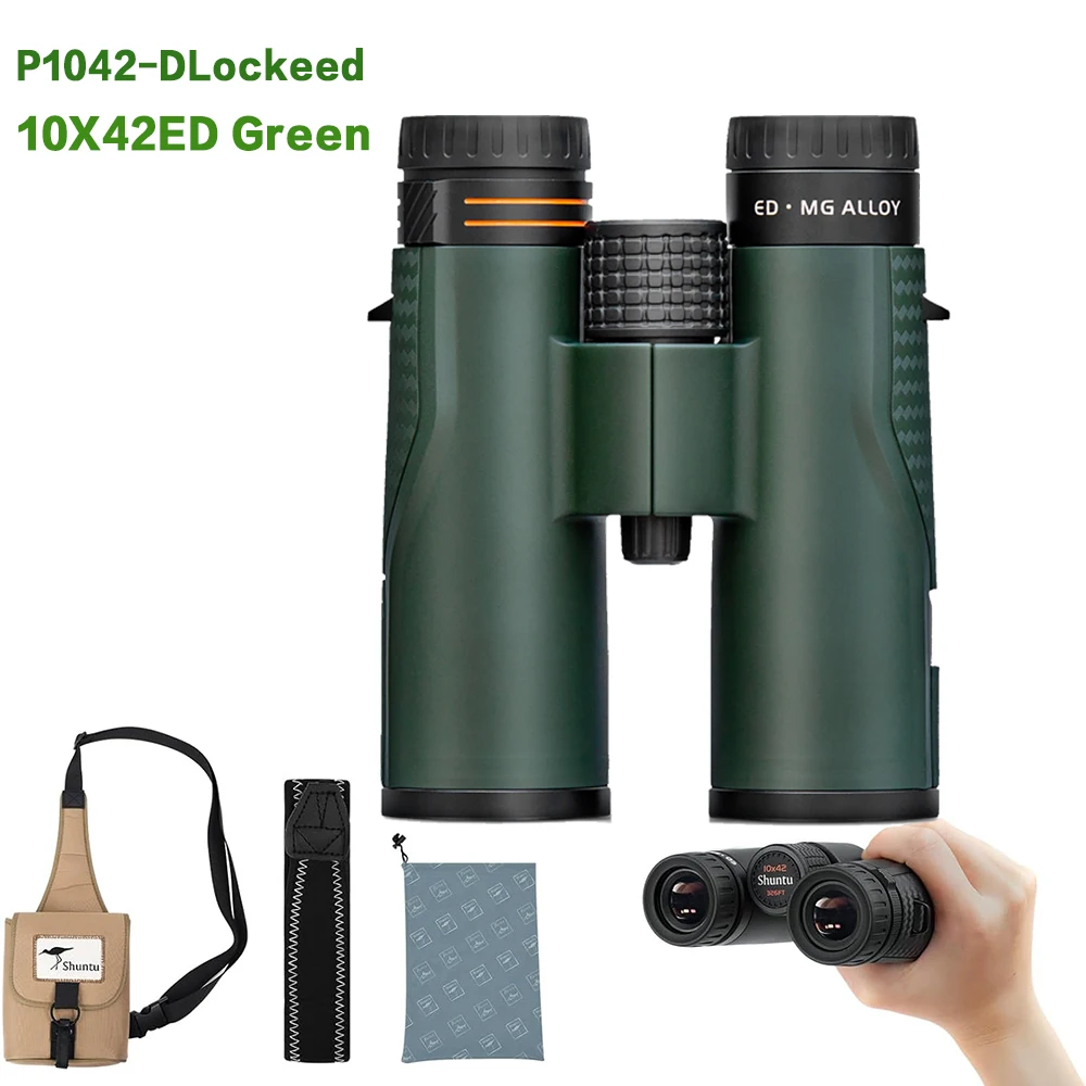 Binoculares Shuntu 8X42 10X42 ED para adultos, binoculares ligeros y transparentes superbrillantes de alta potencia para observación de aves, senderismo y viajes