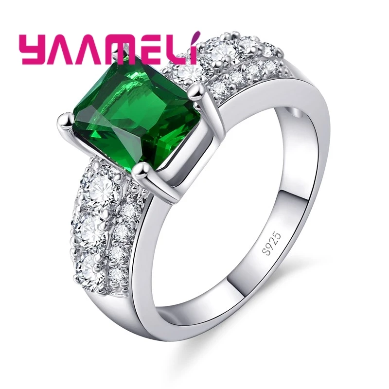 Ring 925 Sterling Silver Embellished Large Quartet Crystal Stone Cubic Zirconia Classic White/Red/Blue/Green/Purple