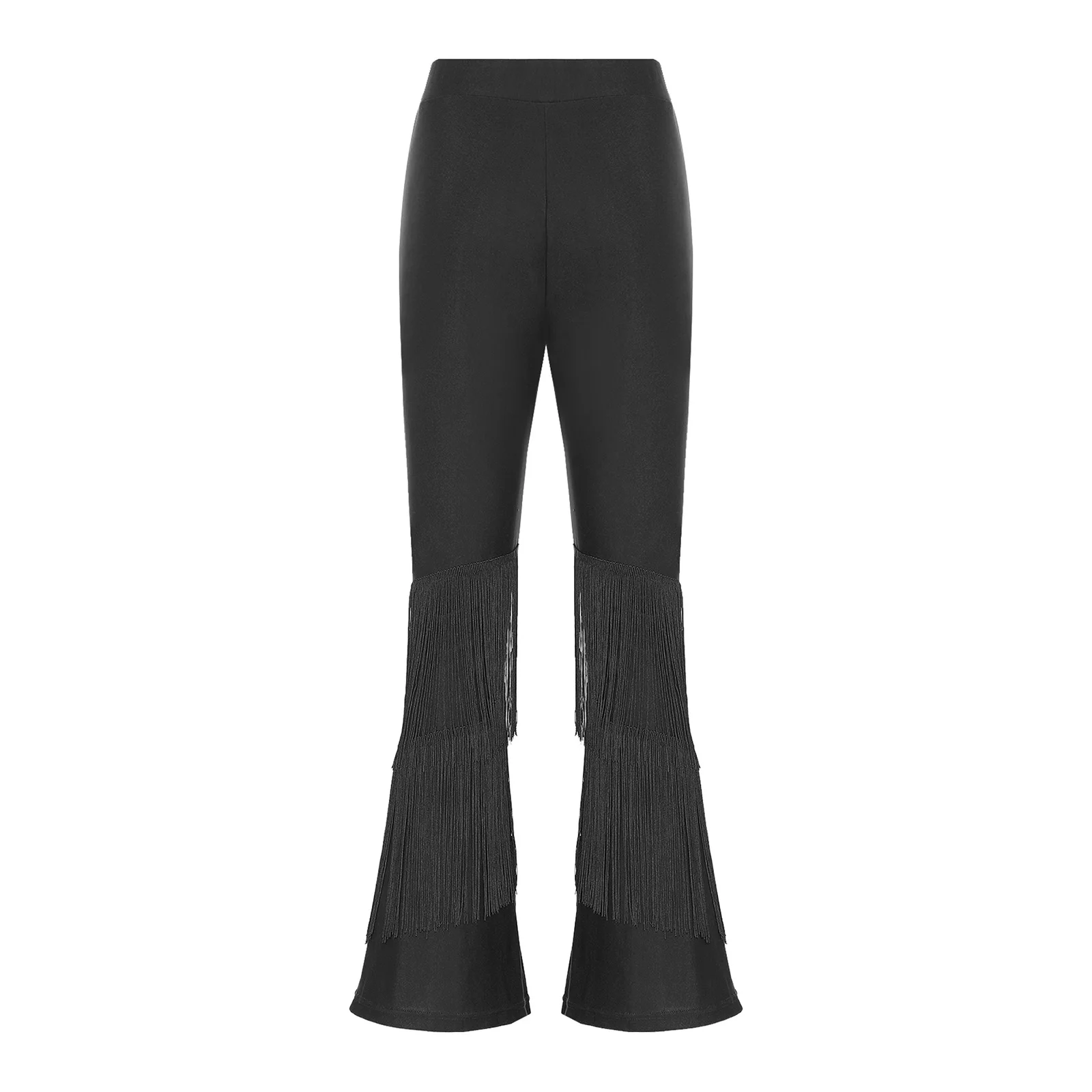 Frauen Latin Dance Tango Quaste Hosen Elastischer Bund Tiered Fransen Hosen für Cha-cha Rumba Ballsaal Salsa Bühne Leistung