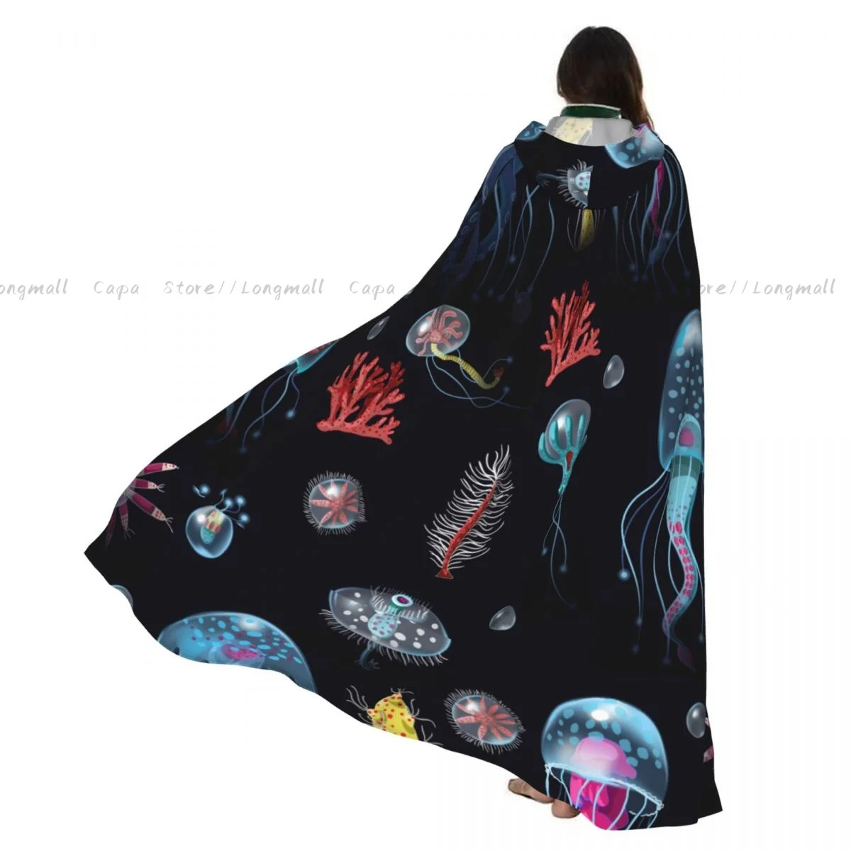 Capa con capucha de medusas, corales y algas marinas, disfraz de Halloween, cosplay de vampiro, diablo, mago, capa, vestido para fiesta.