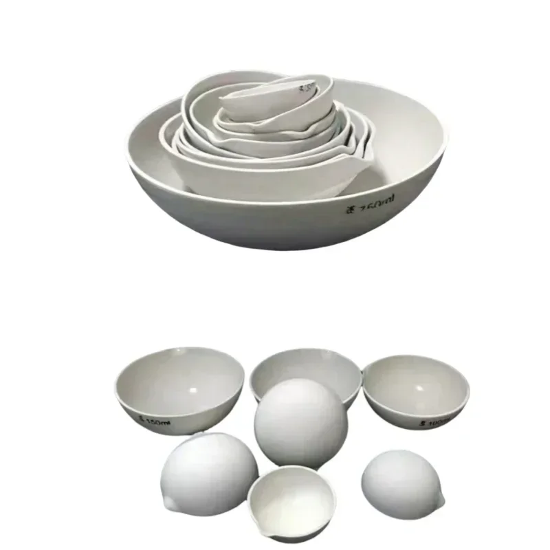 Customized 35-5000ml experimental round bottom hemispherical evaporative porcelain dish