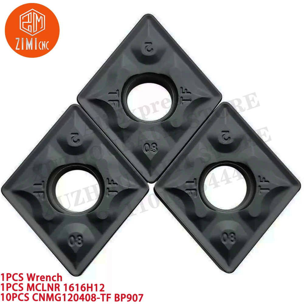 1 pièce MCLNR1616H12 16 mm Tour en carbure Porte-outil de tournage + 10 pièces CNMG120408-TF Inserts en carbure Outil de coupe mécanique en métal CNC
