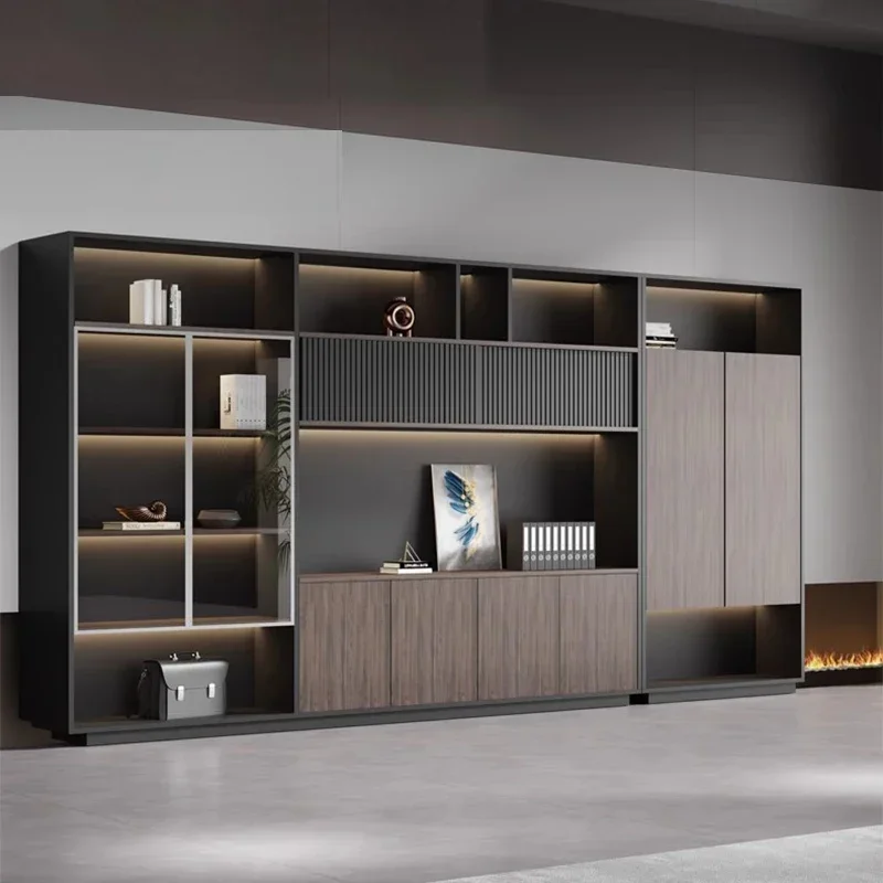Premium  Advanced Office Documents Wooden Data Cabinet Office Boss Office Desk Bookcase Background with
