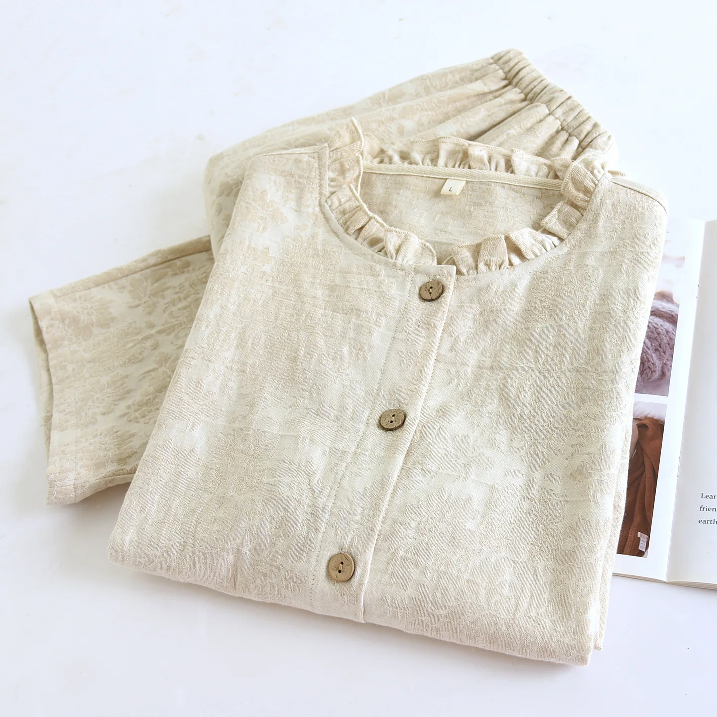 

Soft Korean Pijama Night Wear Female Autumn Print Sleepwear Women's Cotton 2 Pieces Long Sleeve Home Suit Trouser Sets