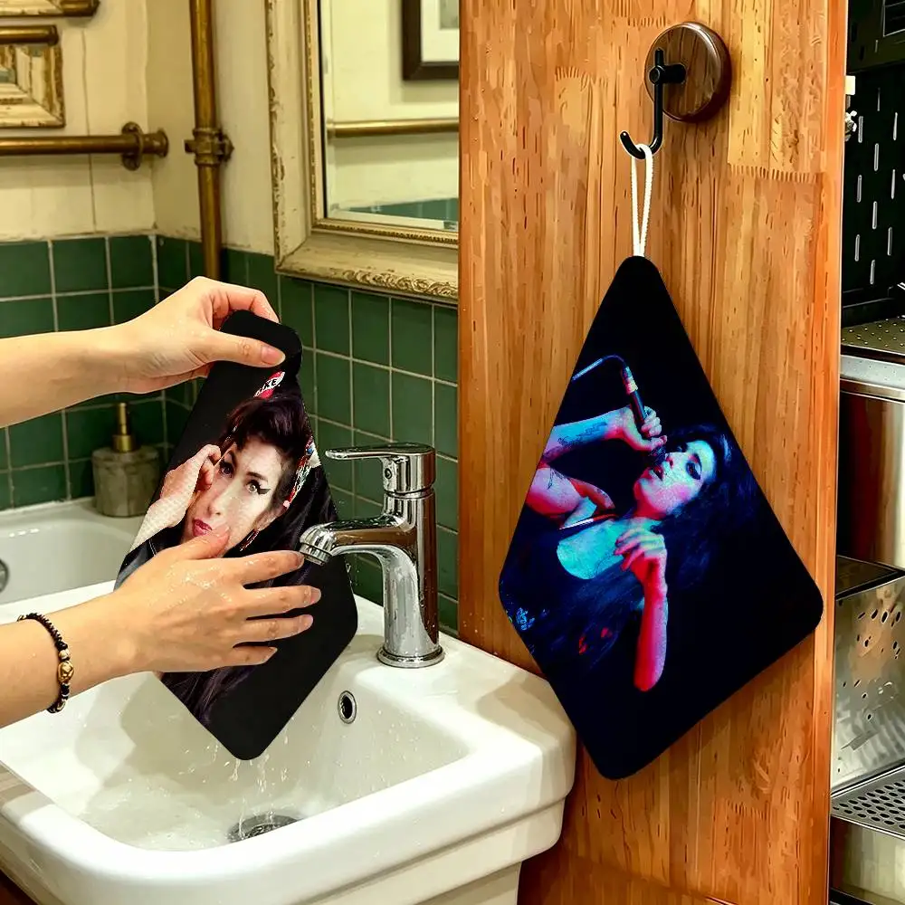 Famous Music Singer Amy Winehouse Polyester Cotton Hand Wiping Towel, Hanging Towel, Quick Dry for Kitchen Bathroom  Supplies