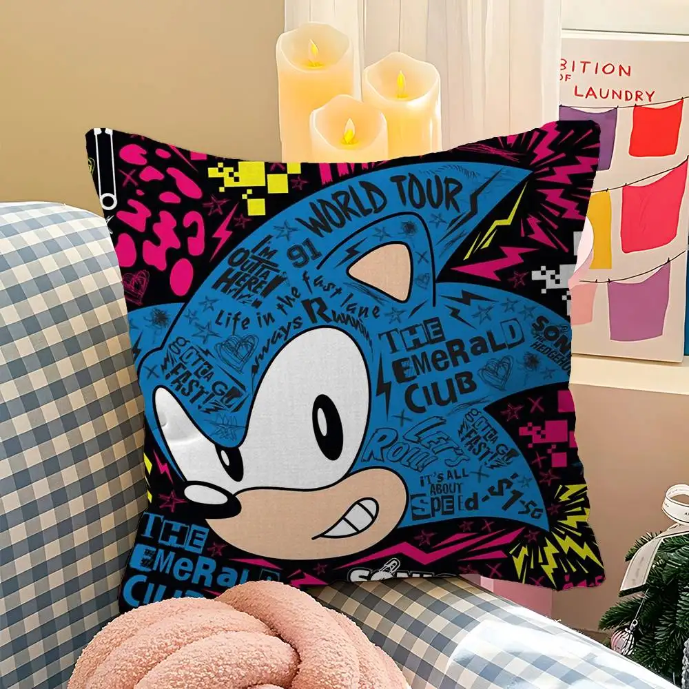 الكرتون S-سونيك وسادة يغطي الكرتون أريكة ديكور المنزل الطباعة على الوجهين قصيرة أفخم لطيف غطاء الوسادة
