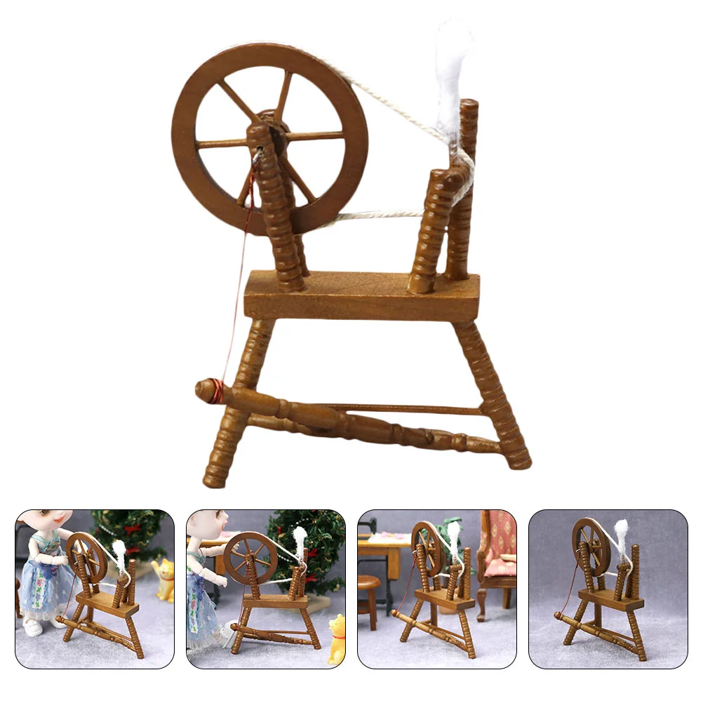 

Supplies Vintage Spinning Wheel Ornament Child Tiny House Childrens Furniture Wooden Mini Accessories Miniature Toy