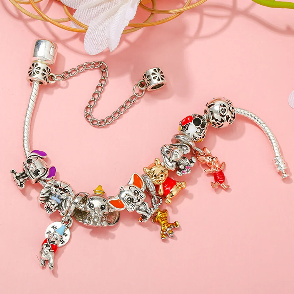 Disney-DIY Charm Beads Fit Bracelets, Minnie Figure Model, Stitch Charm, Anime Jewelry Accessory, Citrouille, Chariot, 100e Princesse