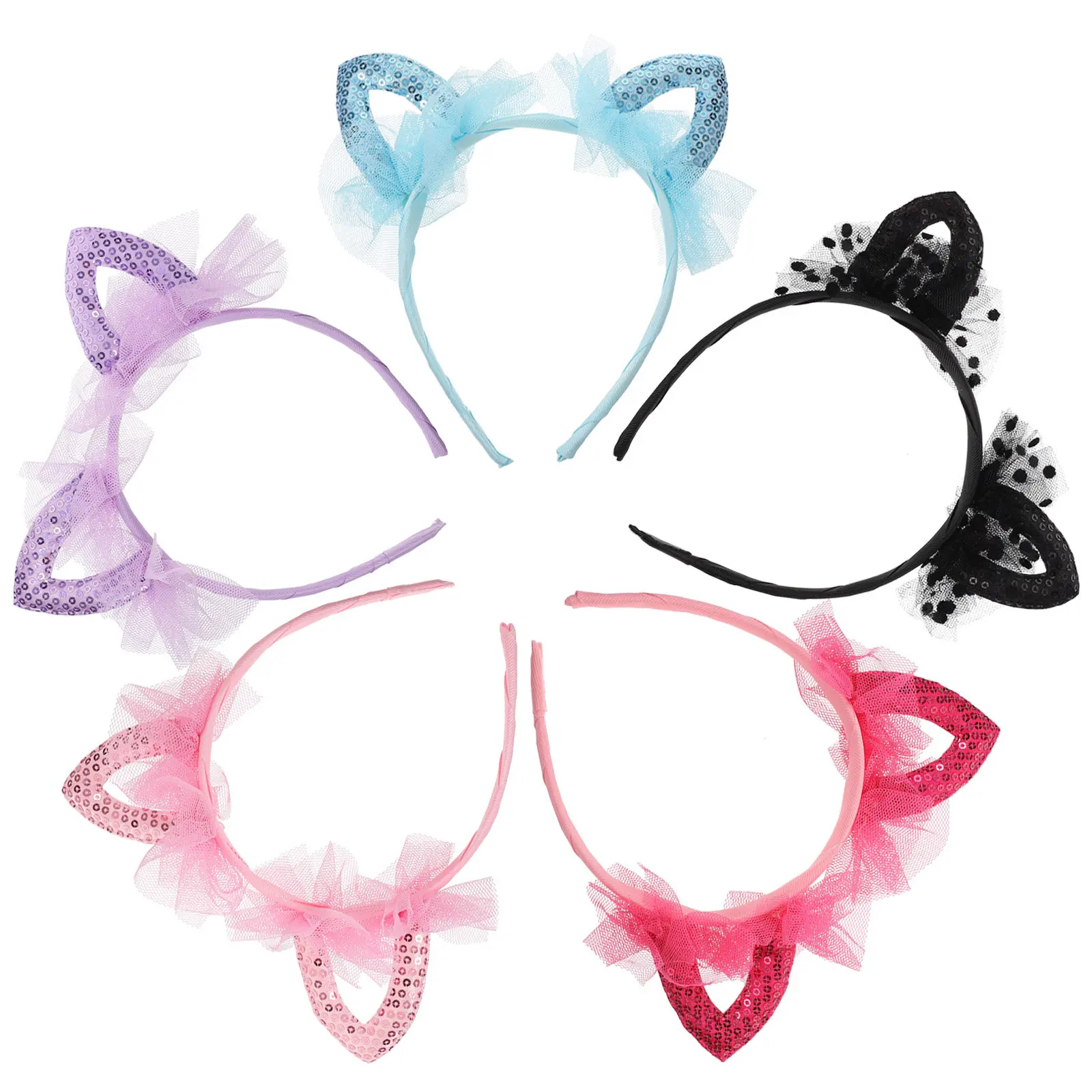 

5Pcs Shiny Cat Ears Hair Hoop Glitter Sequin Headband for Adjustable Comfortable Party Favors Cute Gift Idea