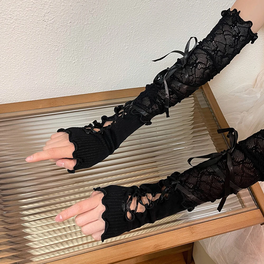 

Lolita Gloves Ballet Style White Lace Sleeves Women's Thin Summer Sunscreen Spicy Y2K Girl Strap Gloves For JK Girls