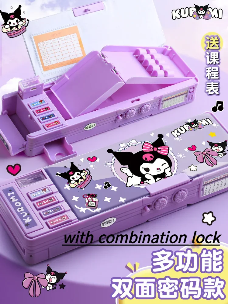 Sanrio Kuromi Melody Multi-functional Automatic Pen Case Combination Lock Pen Pouch Large Capacity Stationery Box Desktop Storag