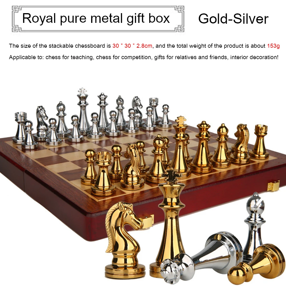 Medieval Luxury Chess Game Set Wooden Chessboard International Chess Pieces Professional Metal Chess Family Game Toys Accessory