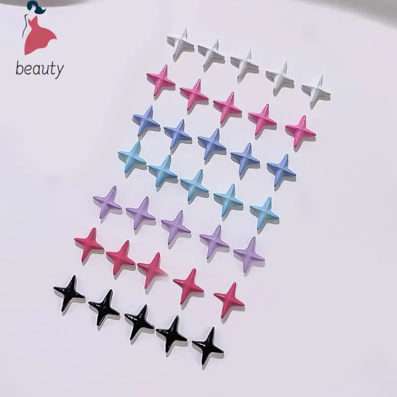 5Pcs 3D Mini Alloy Star 4-Pointed Diy Nail Art Charm Decoration Seven Colors Exquisite Manicure Jewelry For Nail Salon And Home