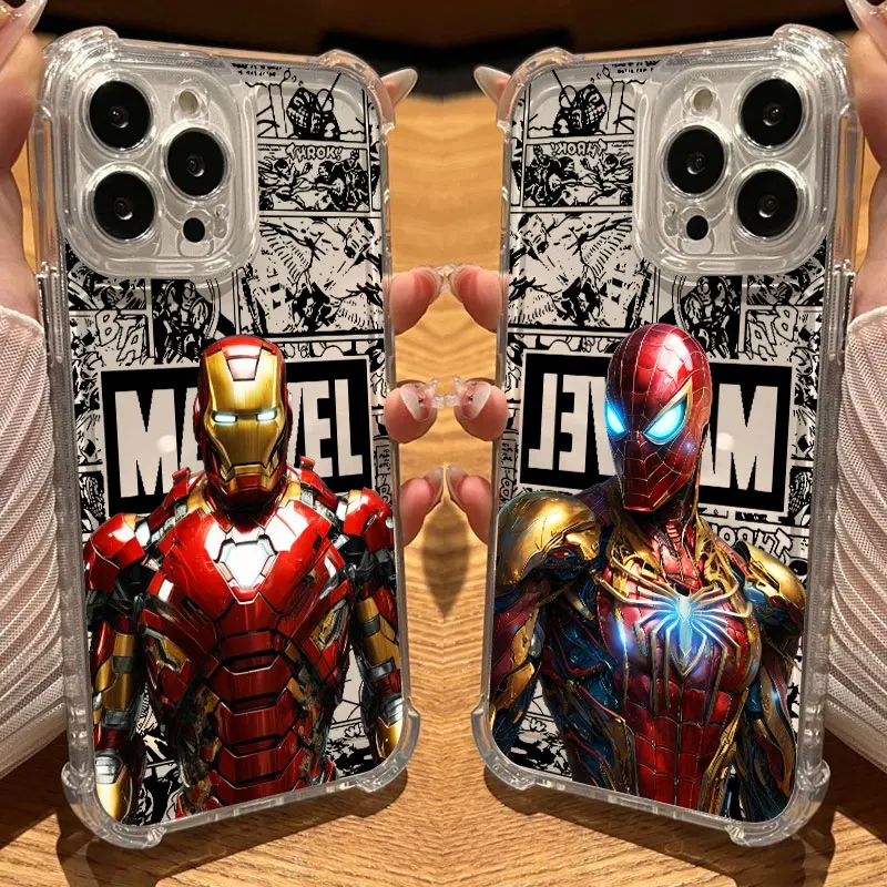

Marvels Spiderman Ironman Comic Phone Case Clear For iPhone 17 16 14 15 11 12 13 Pro Max 16E 16 Plus 17Air Soft Shockproof Cover
