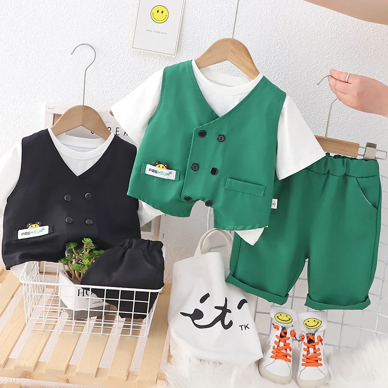 

Clothes Suit for Baby Boys Summer 2023 Children's Fashion Vest T-shirts Shorts 3pcs Tracksuits 1 To 5 Years Kids Birthday Outfit