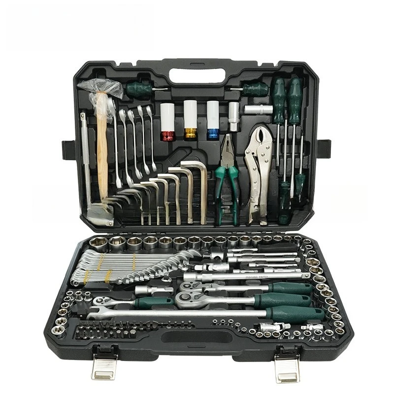 142 + مجموعة مكونة من قطعتين عالية الجودة مكونة من 24 سنًا غير لامعة 72 سنًا ومفتاح ربط من النيكل واللؤلؤ ومجموعة أدوات إصلاح السيارات
