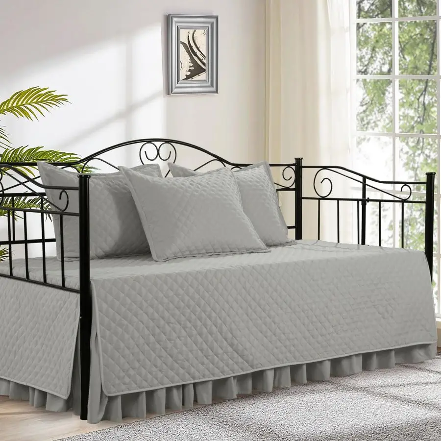 

Daybed Cover Sets Diamond Stitching Daybed Bedding Set, All Season Cozy Bedding with Bedskirt with Shams, Microfiber Filling Gre