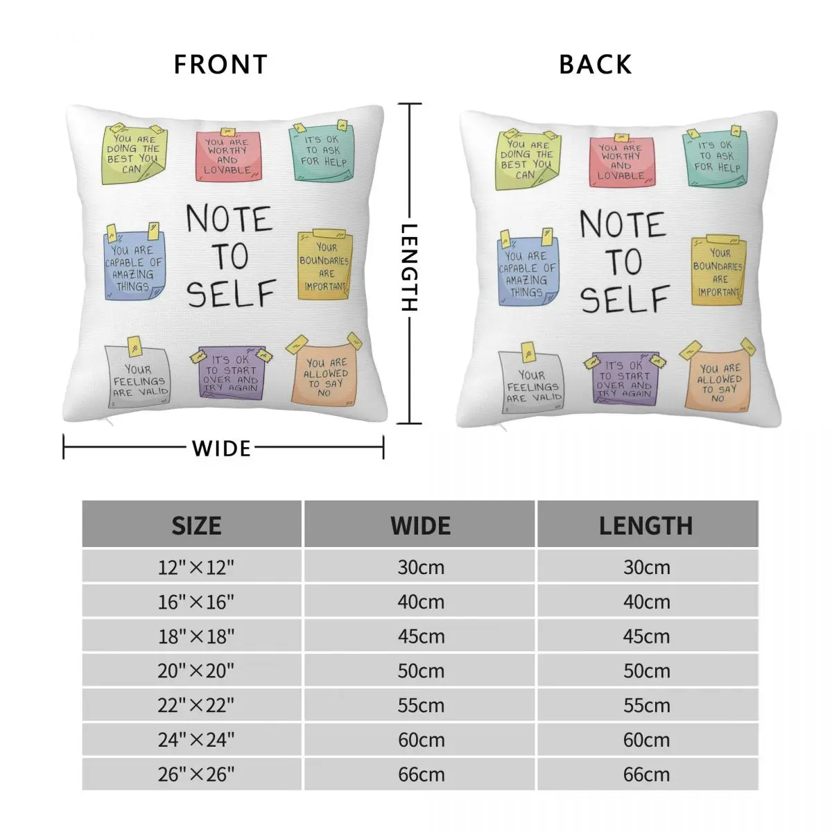 Note To Self Mental Health Square Pillowcase Polyester Linen Velvet Pattern Zip Decorative Pillow Case Home Cushion Cover 18