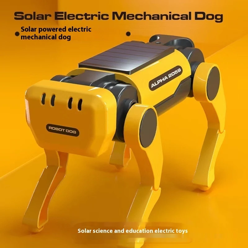 Cão mecânico elétrico movido a energia solar, tecnologia de montagem educacional infantil, quebra-cabeça, brinquedos biomiméticos, máquina inteligente