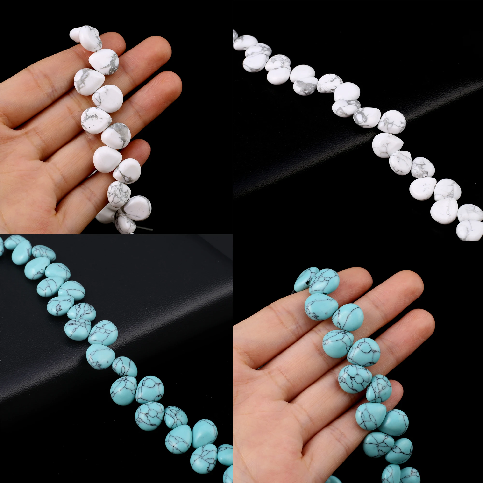 Natural Stone White Turquoise Water Droplet Shaped Side Hole Beads 12x10x5mm Jewelry Making DIY Necklace Bracelet Gift