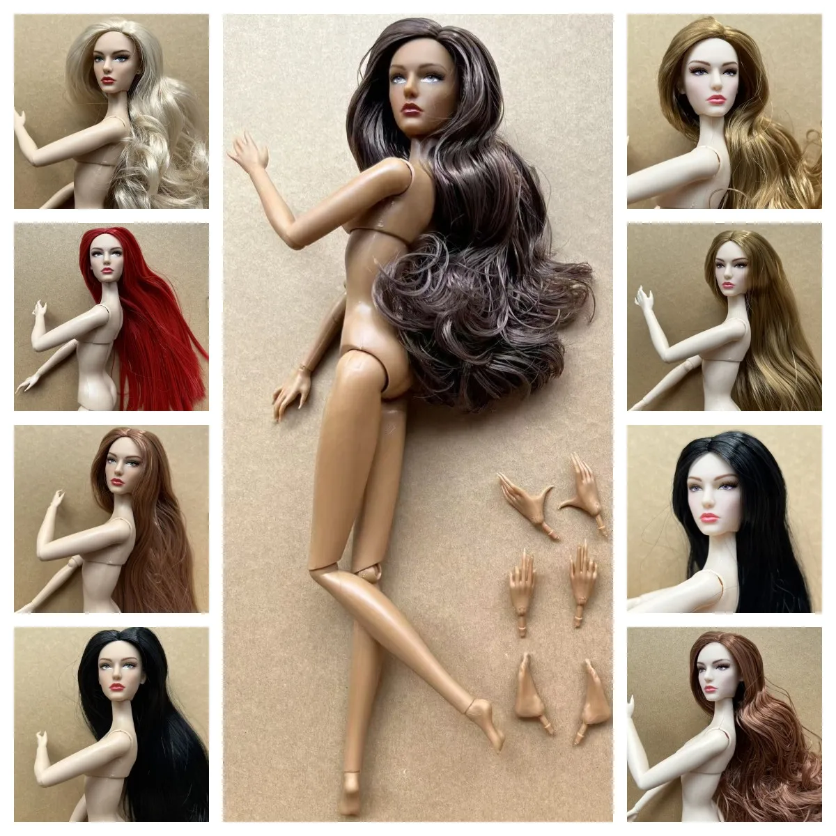Figurine de poupée DC Super Modèle Féminine 1/6 avec têtes maquillées, 2 paires de mains, 1 pied et supports de poupée transparents
