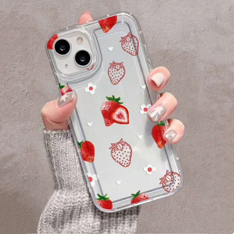 Zomer Aardbei Bloemen Print Clear Case Voor iPhone 14 Pro Case iPhone 11 13 12 15 16 Pro Max XR X 7 8 16E Schokbestendige Cover