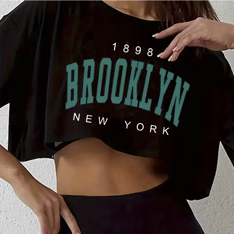 Los Angeles Number 91 Brooklyn Graphic Round Neck Sports Crop T-shirt Casual Crop Top Fashion Harajuku Kawaii Y2K Clothing