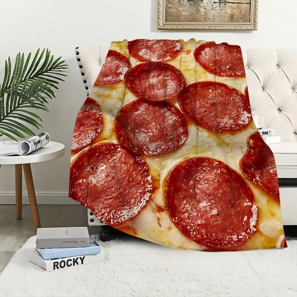 Pizza-themed pattern Flannel printed blanket suitable for all seasons suitable for living room office sofa and travel 180x250CM