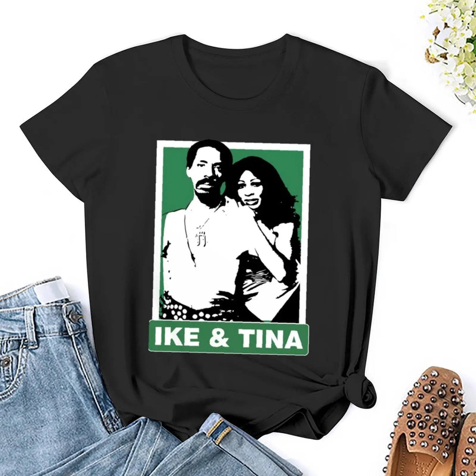 Camiseta com estampa animal feminina e feminina, roupa de senhora, tops bonitos, camiseta branca, vestido, sexy, Ike e Tina