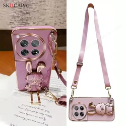 for OnePlus 13 13R Case Plating Silicone Crossbody Lanyard Phone Case for OnePlus 12 12R 11 10 Pro Ace 5 3 2 Rabbit Holder Cover
