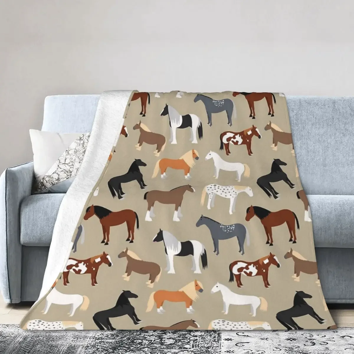 Horse Breeds Pattern Blanket Soft Warm Flannel Throw Blanket Bedspread for Bed Living room Picnic Travel Home Sofa