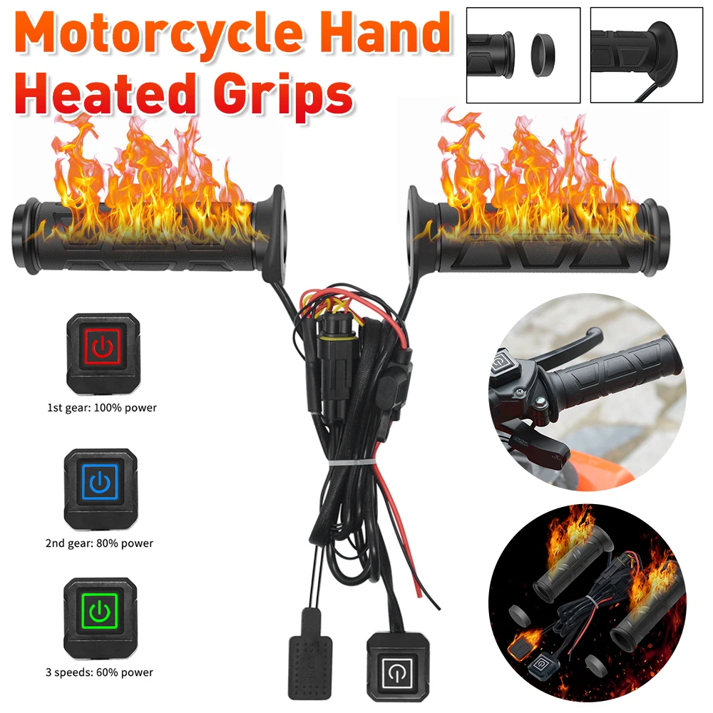 

DC 12V Motorcycle Hand Heated Grips Smart Temperature Control Hand Warmer Grip Electric Heated Grips Motorcycle Parts for Winter