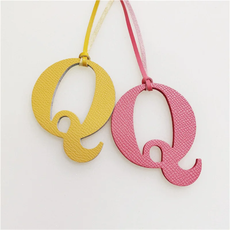 English Letter Q R S T U Alphabet Cowhide Pu Leather Name Initial Capital Keychain Pendant Ladies Women Bag Accessories Charm