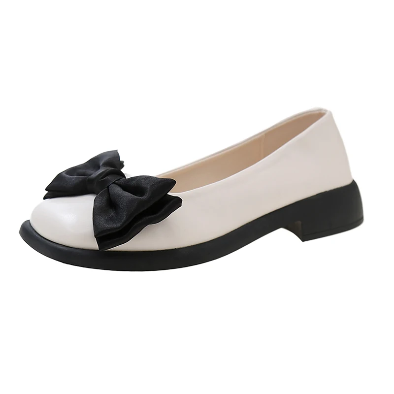 Shoes Woman Flats Casual Female Sneakers Slip-on All-Match British Style Oxfords Bow-Knot Square Toe Shallow Mouth Dress Slip On