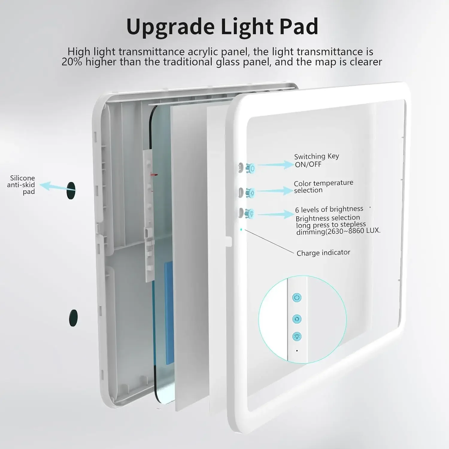 A4 Rechargeable LED Super Bright Light Pad,Ultra-Thin & Battery Life,Stepless/6 Level Brightness Adjustment for Diamond Painting