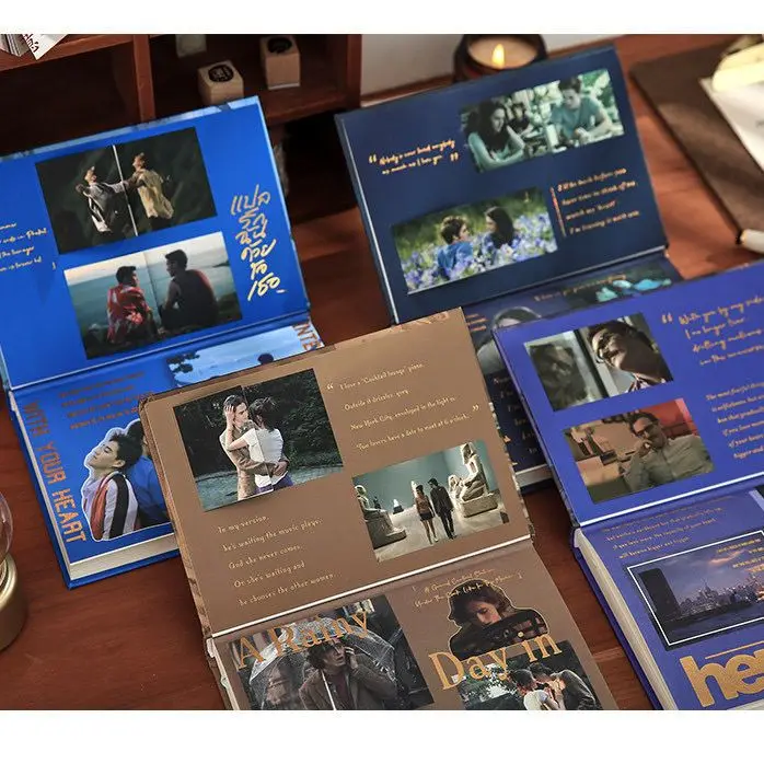 Illustrated Retro Movie Color Page Notepad, Literary and Artistic Exquisite Student Notebook Diary(Give Away Decorations)