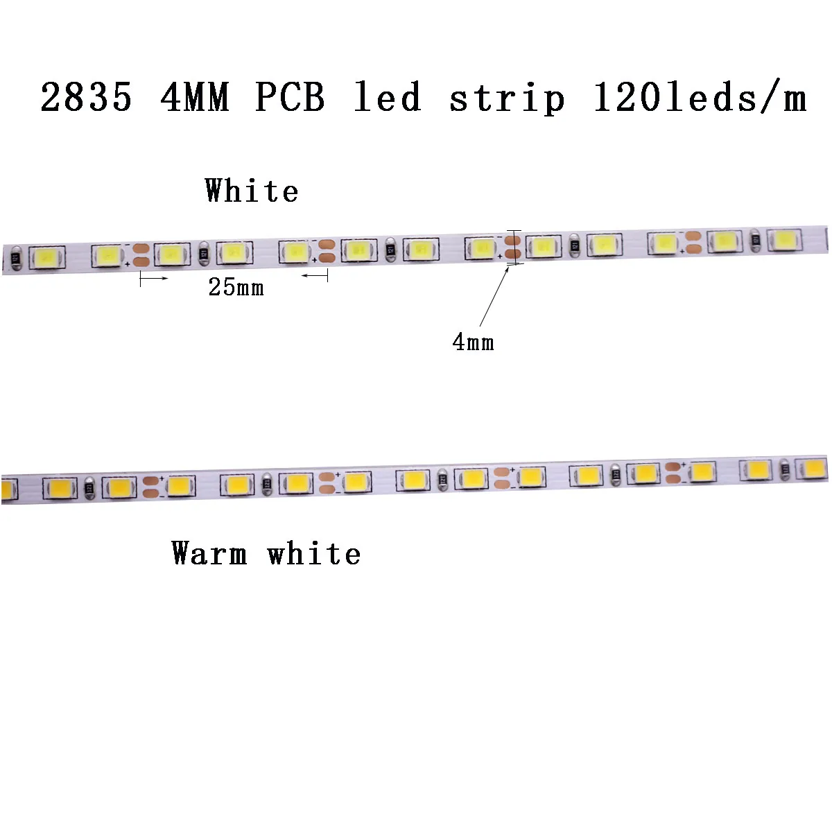4mm 5mm Width 2835 SMD flexible led strip light 4000K NW natural white warm 120led/m DC12V white Not waterproof 5m ribbon tape