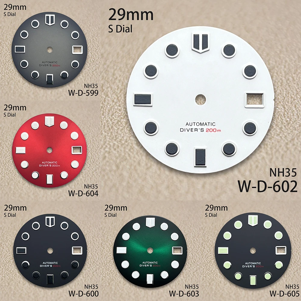 

29mm S Logo Dial Fit NH35/NH36/4R/7S Japanese Movement Green Luminous Sunray/Matte High-Quality Watch Accessories