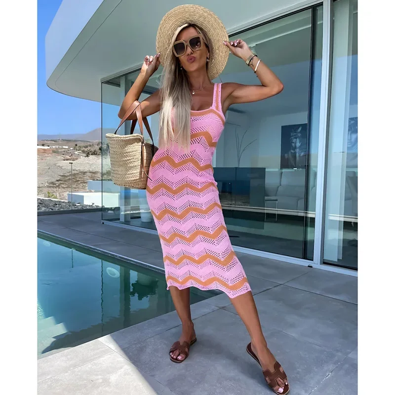 

BluWin Crochet Tunic Bikini Cover-ups Sexy Hollow Out Mesh Knitted Dress Summer Women Clothes See Through Beachwear Beach Cover