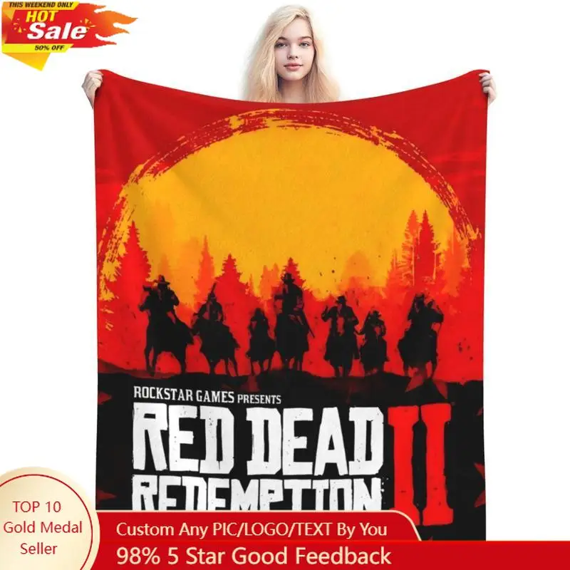 

Super Soft Flannel Shawl Blanket Red Death Redemption Inspired Design Comfortable Warm Suitable for Sofa Office Custom blankets