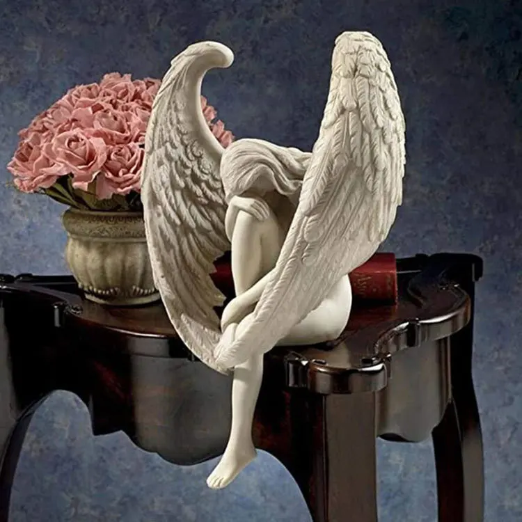 Garden statue leg hugging angel staircase decoration angel resin handicraft ornaments home decoration angel wings