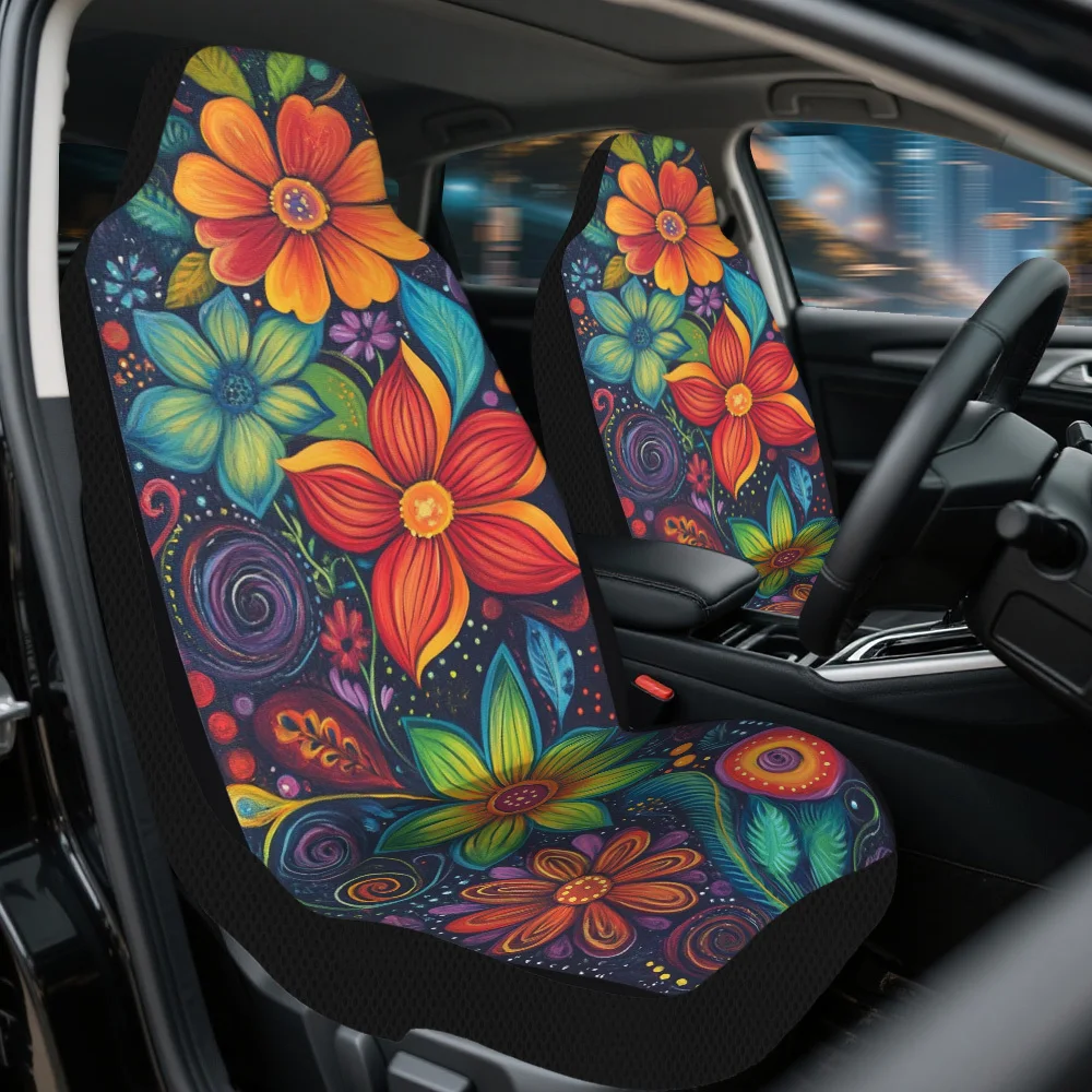 Set Of 2, Vibrant Floral Whimsy Car Seat Covers – Universally Compatible, Sturdy And Chic Complete Front Seat Covers, Premium Ca