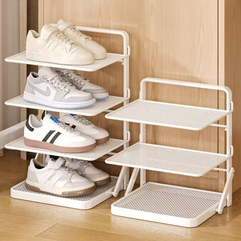 3/4/5 Tier Mesh Under Desk Shoe Storage Shelf 30cm Foldable Shoe Rack No Assembly Shoe Organizer for Dormitory Home