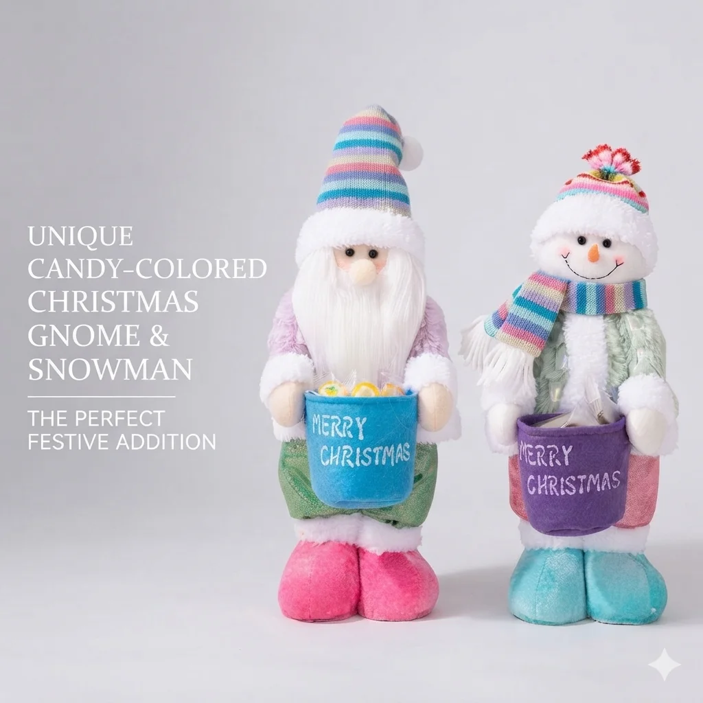 Cute Plush Santa Claus Snowman, Dolls Christmas Decoration Merry Christmas, Bucket Holding Ornaments Xmas Home, Table Decor Gift