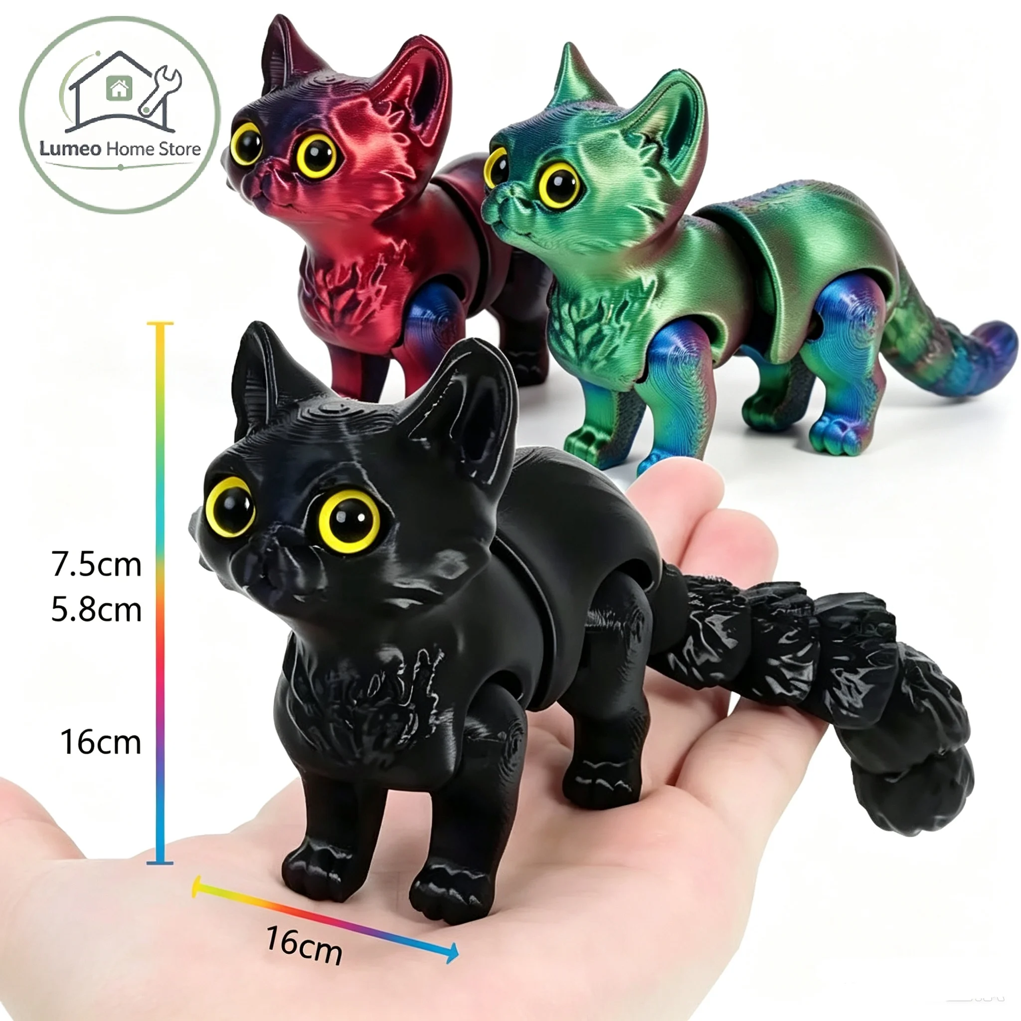 3D Printed Cute Cats Tail Joint Movable Kawaii Kitten Ornament Room Decor Car