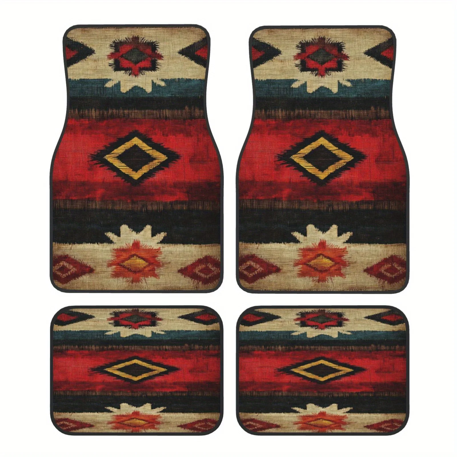 

4 шт. винтажные автомобильные коврики с богемным принтом — хрустальный бархат, нескользящие коврики для любого автомобиля, полиэфирное волокно, идеально подходят для спереди A